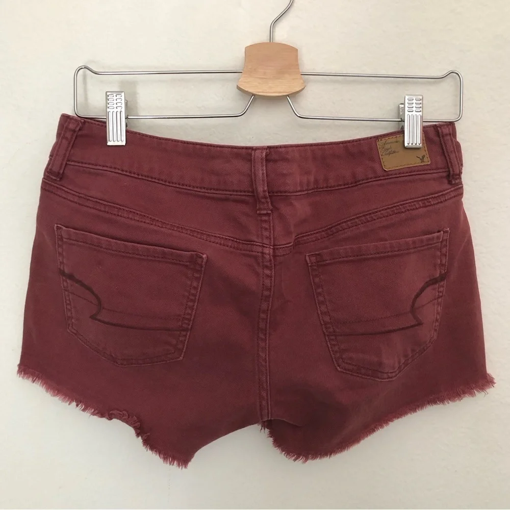 American Eagle Stretch Burgundy Cutoff Microshorts